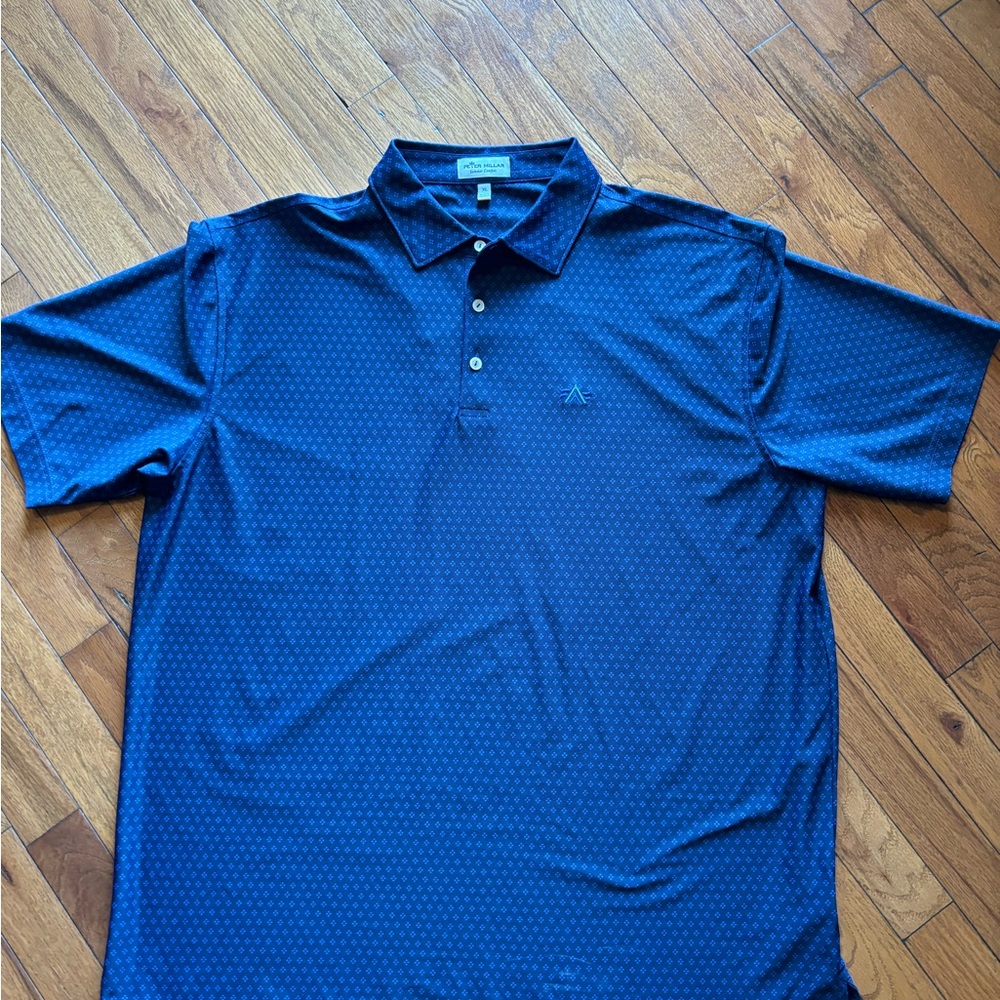 Peter Millar Summer Comfort Polo Shirt Mens XL Blue Golf All Over Print